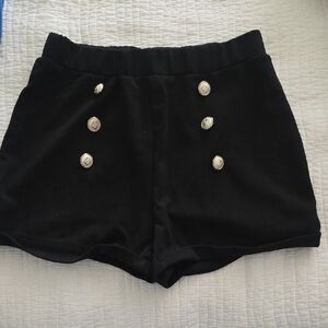 SHEIN Elegant Black High Waist Shorts with Gold Accents